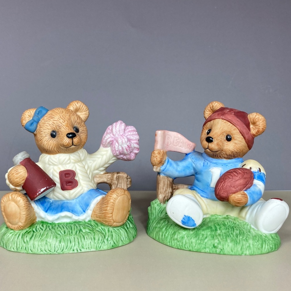 🐻📦Home Interiors Football & Cheer Bear Figurines Set of 2 📦$4.99 shipping